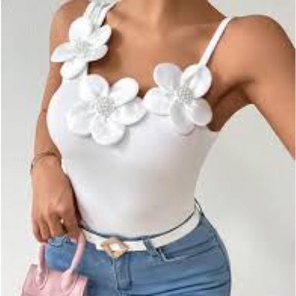 White Floral Appliqué Spaghetti Strap Top